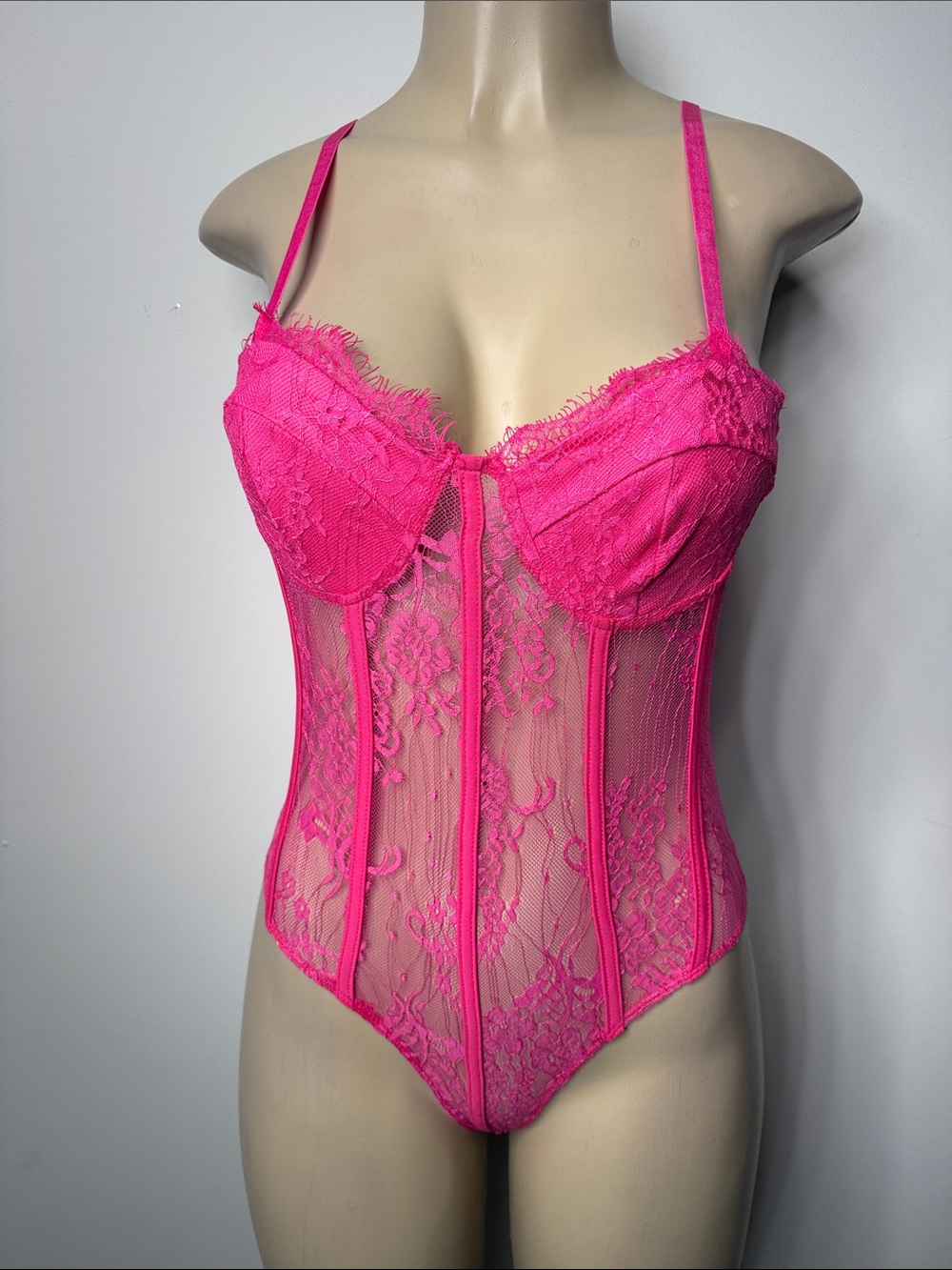 SHEIN Hot Pink Lace Bodysuit Chemise